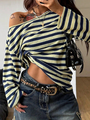 Gray off-shoulder top with hip-length and pullover