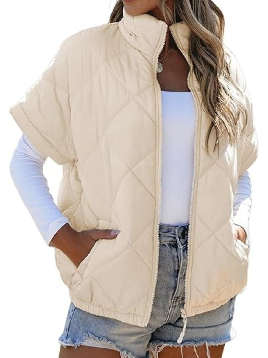 quilted jacket in Apricot with quilted and pocketed