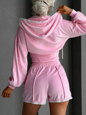 Zip Up Hooded Outerwear And Shorts Set, view 17