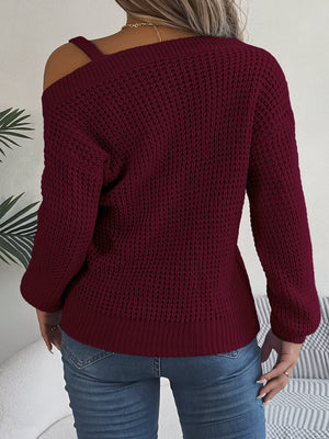 pullover sweater in Dusty Pink with one-shoulder and long sleeve