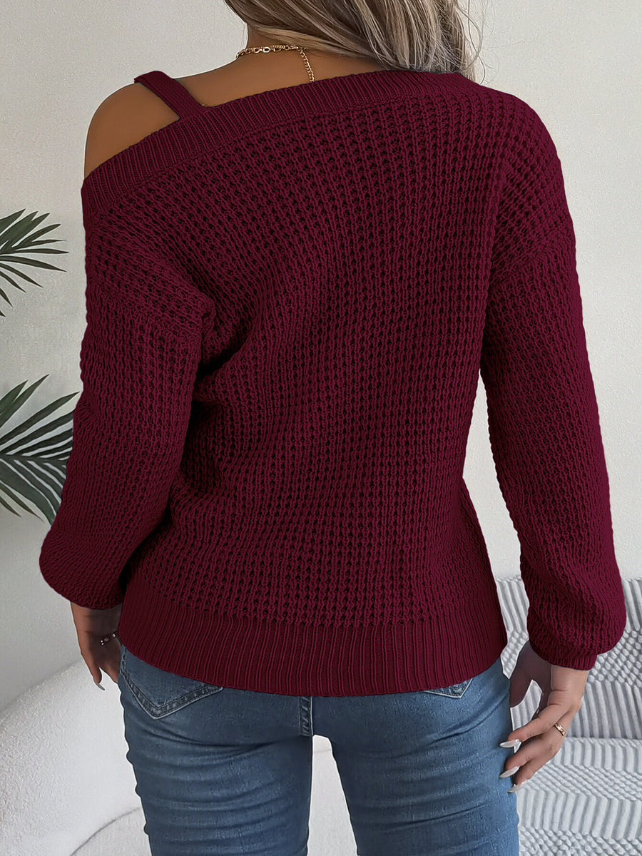 pullover sweater in Dusty Pink with one-shoulder and long sleeve