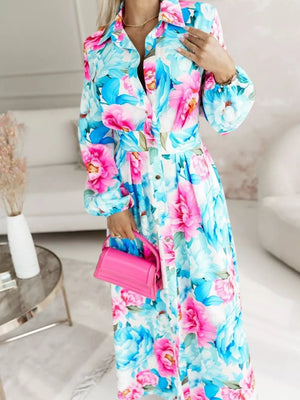 Leopard Long Sleeve Maxi Shirt Dress