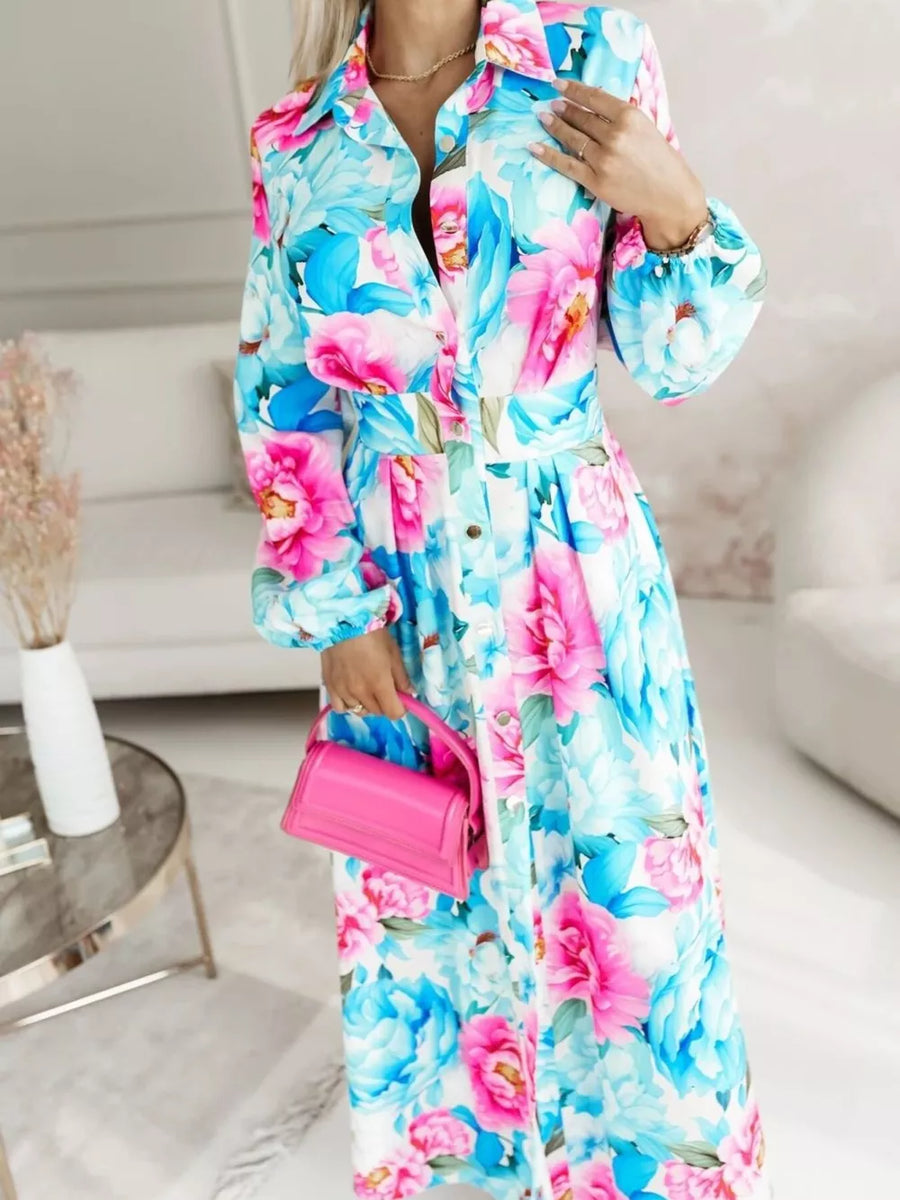 Leopard Long Sleeve Maxi Shirt Dress