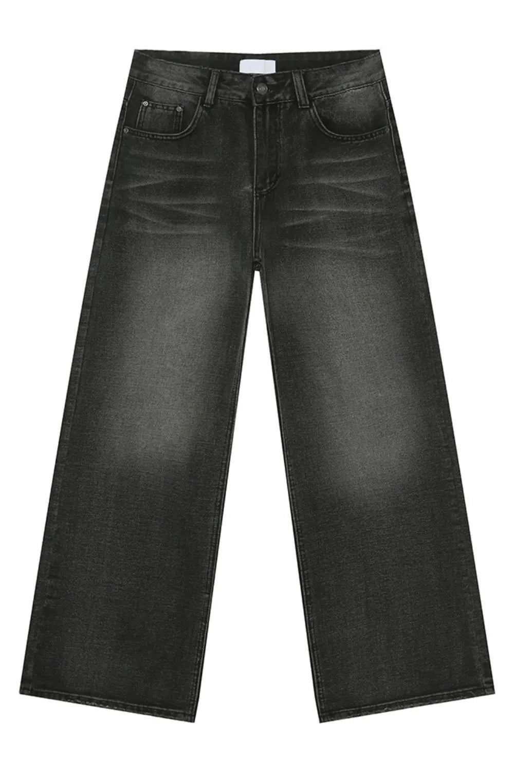Wide leg jeans in dark vintage wash denim with a relaxed fit.