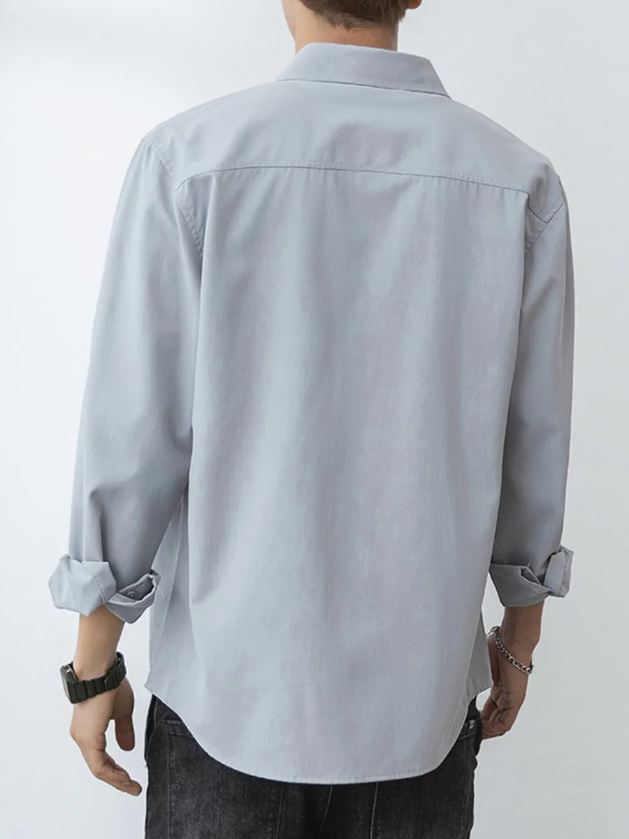 White Men's Plus Size Button Up Long-sleeve Shirt