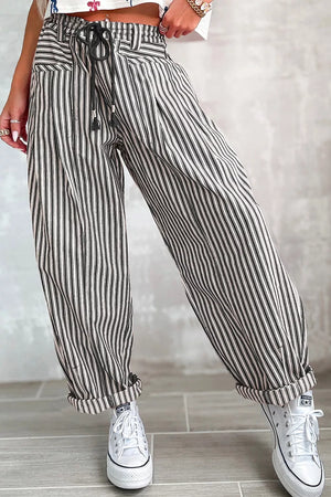 wide-leg pants in Light Blue with drawstring waist and full-length