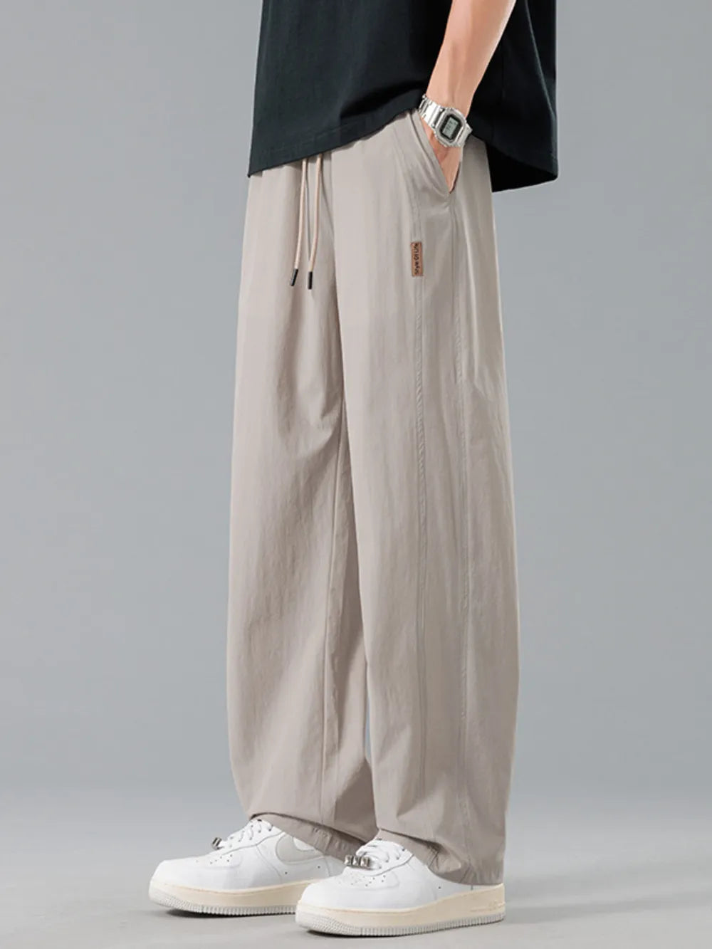 Grey Men's Plus Size Loose Fit Drawstring Casual Pants