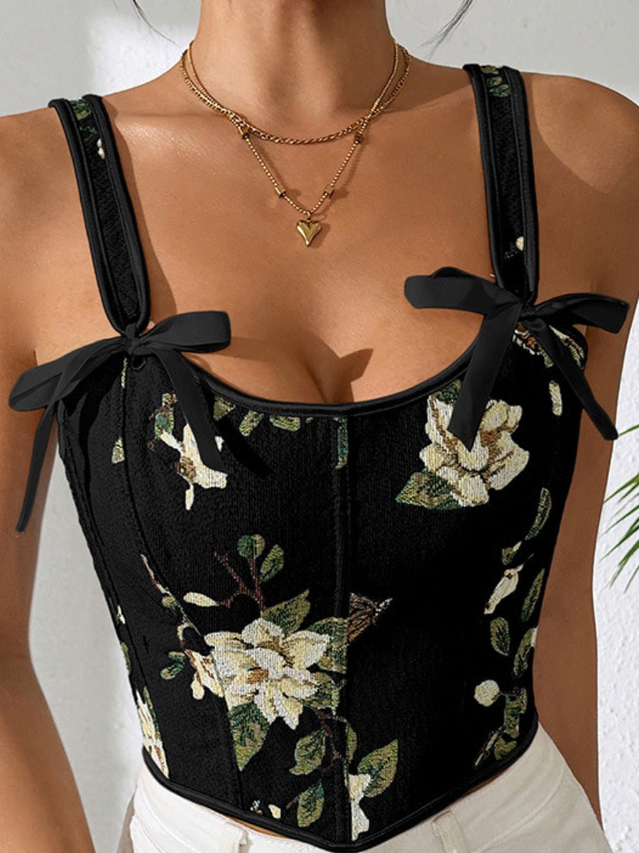 Floral Lace Up Back Tank in Apricot