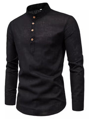 Black Men's Plus Size Casual Mandarin Collar Shirt