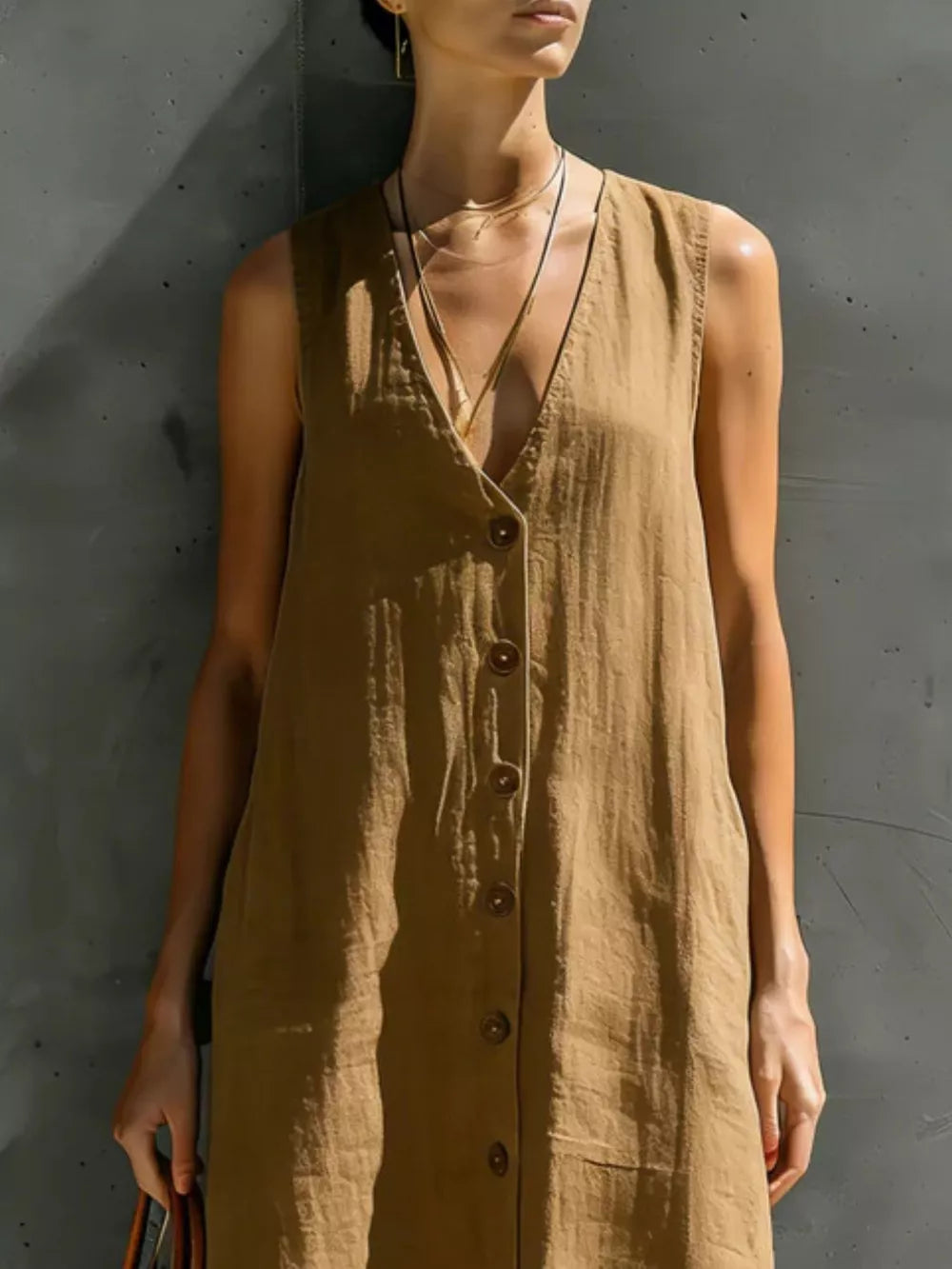 coastal maxi dress in cream with v-neck