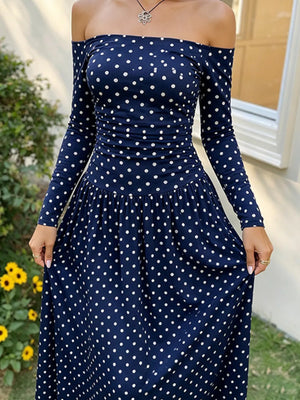 Off-the-shoulder Maxi Dress in Red Polka Dots