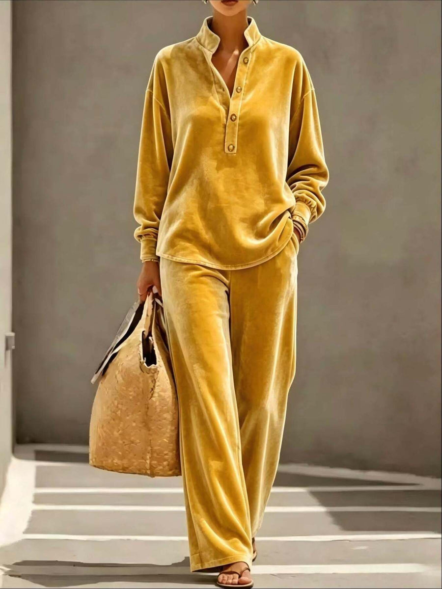 modern pajama set in Yellow with collared