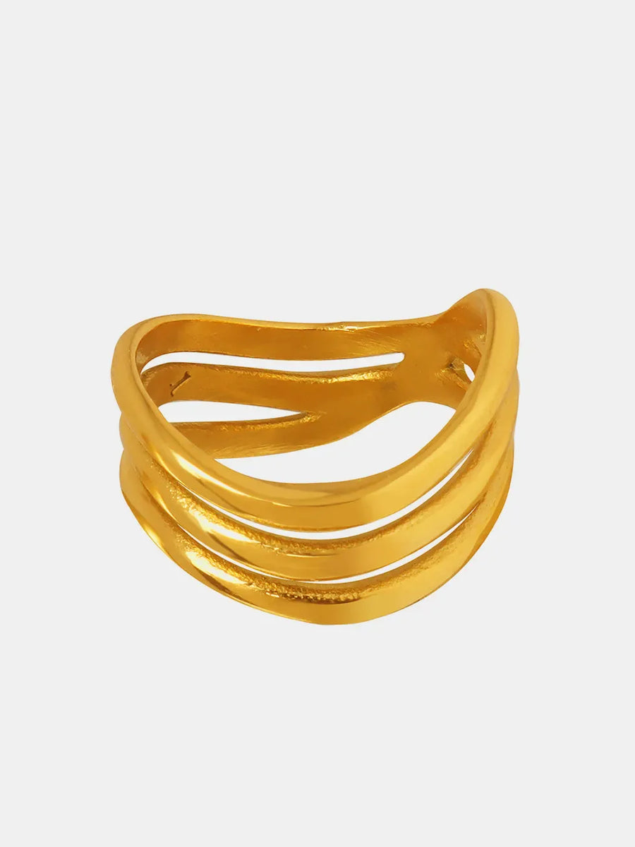 Gold triple-band sculptural ring with 18K gold plating.