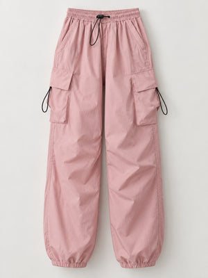 Full Size Drawstring Cargo Pants Plus Size in Black with adjustable