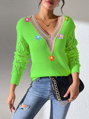 Dark Blue pullover sweater with pullover and floral