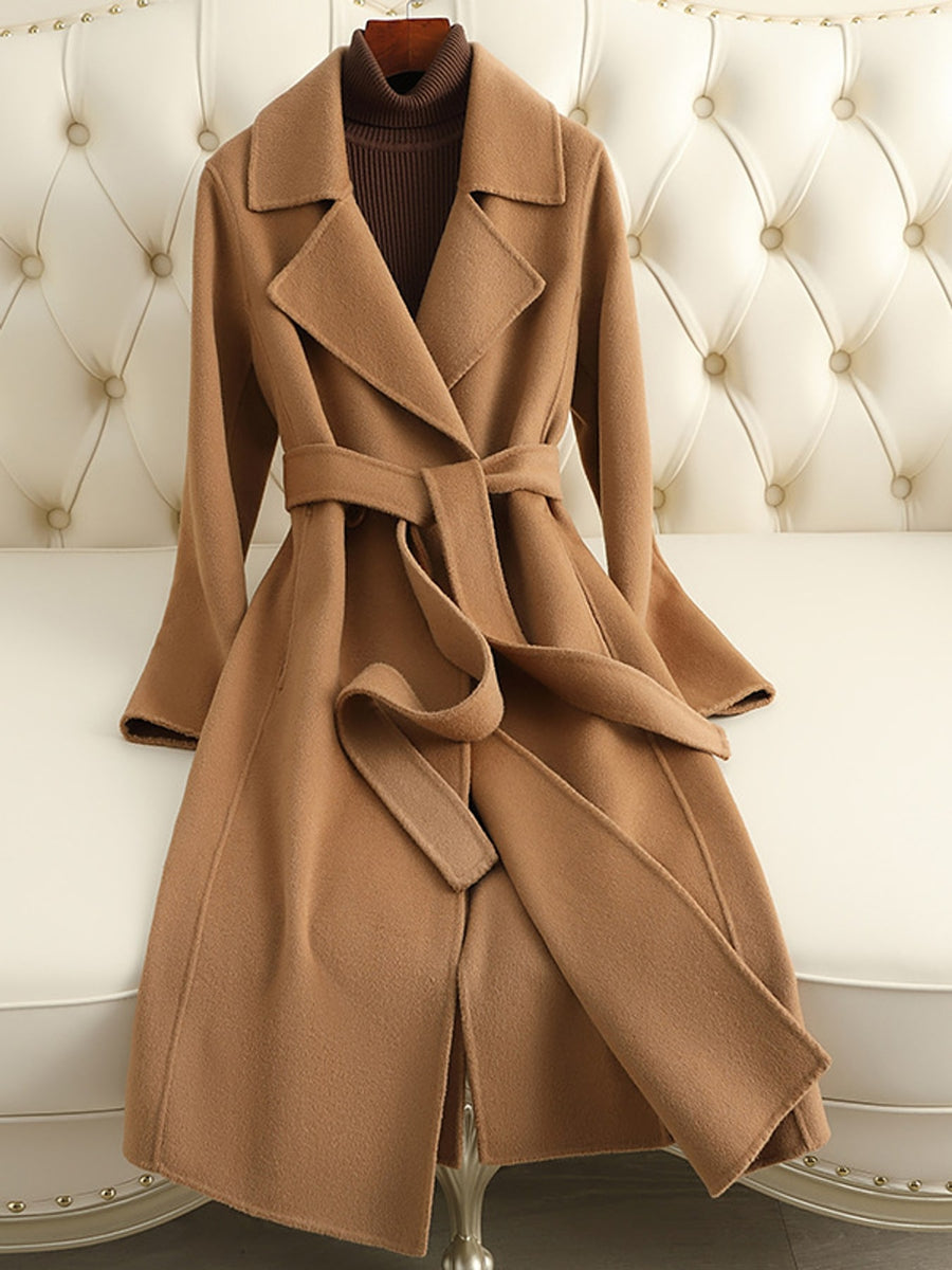 Brick Red A-line wool coat with notch lapel