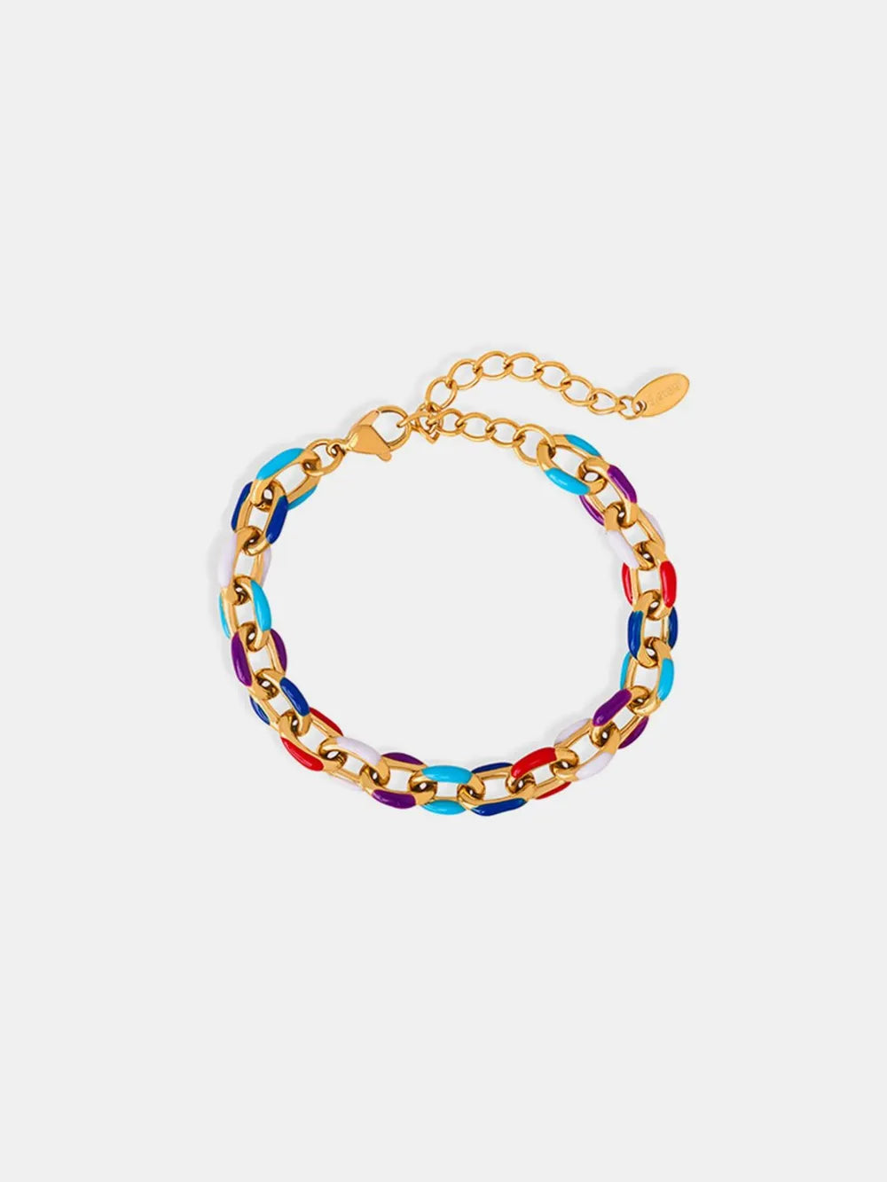 Enamel link bracelet with gold accents and colorful enamel details