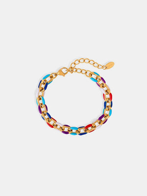 Enamel link bracelet with gold accents and colorful enamel details