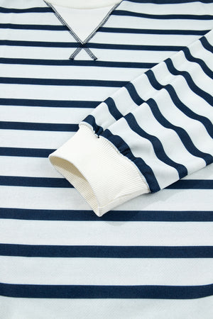 navy blue lounge set with pullover and striped