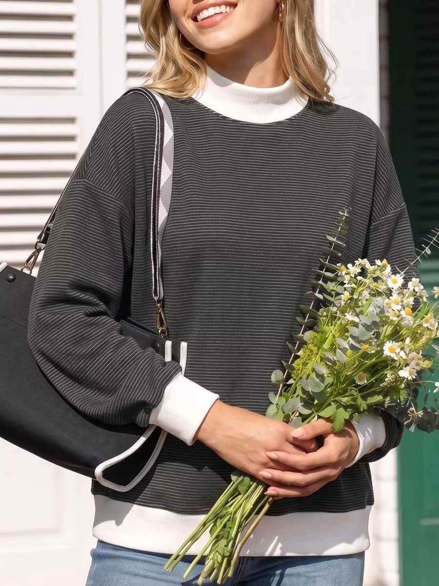 sage green sweatshirt with pullover and striped