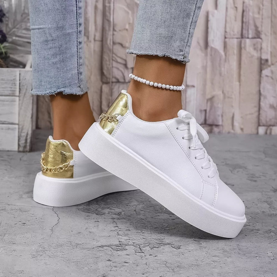 Round Toe Platform Sneakers in white with platform sole