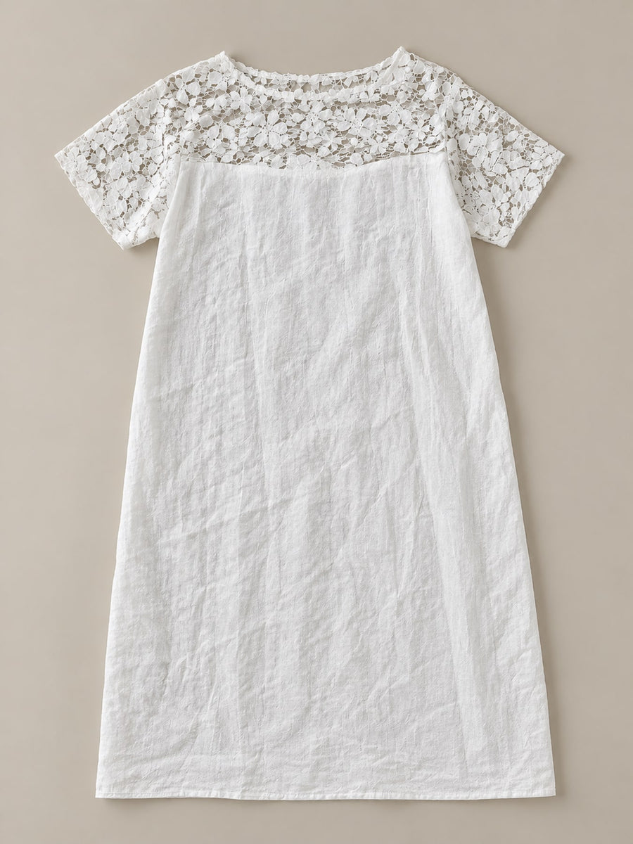 White shift dress with knee-length and pullover