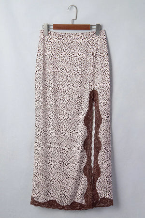 97% polyester, 3% elastane Care instructions: Machine wash cold maxi skirt in Mocha with straight silhouette
