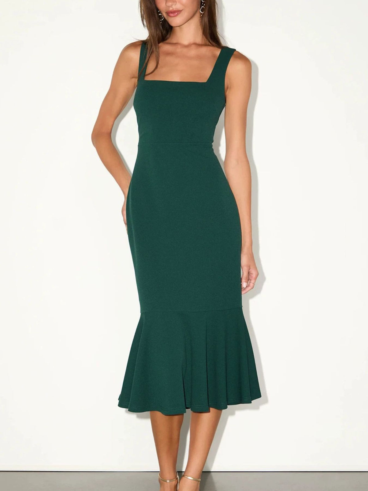 Dark Green midi dress with stretch and sleeveless