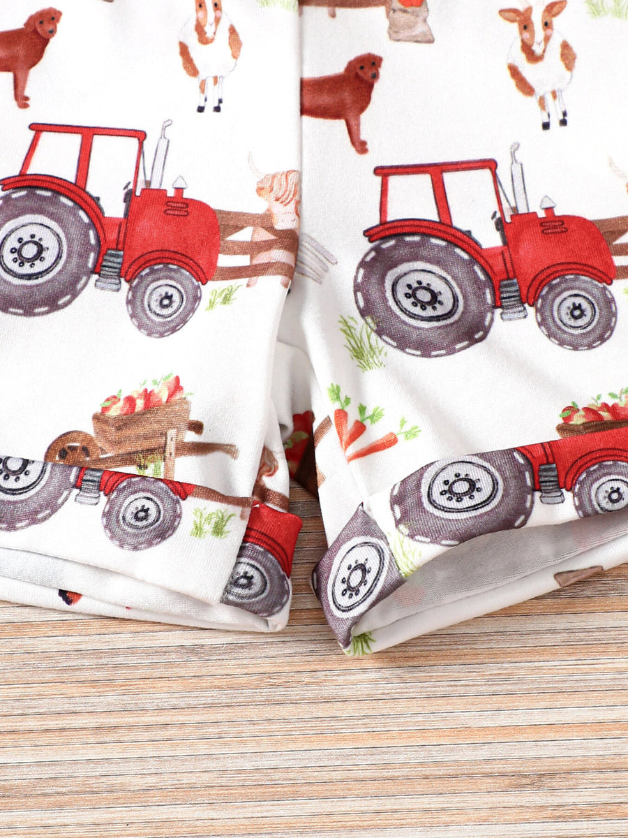 Baby cotton blend shorts set with red tractor and farm animal print