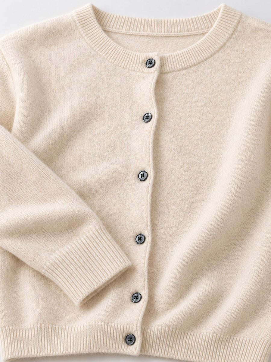 classic cardigan in Denim Blue with crew neck