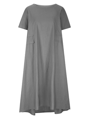 Full Size Casual Linen Blend Midi Dress in Royal Blue