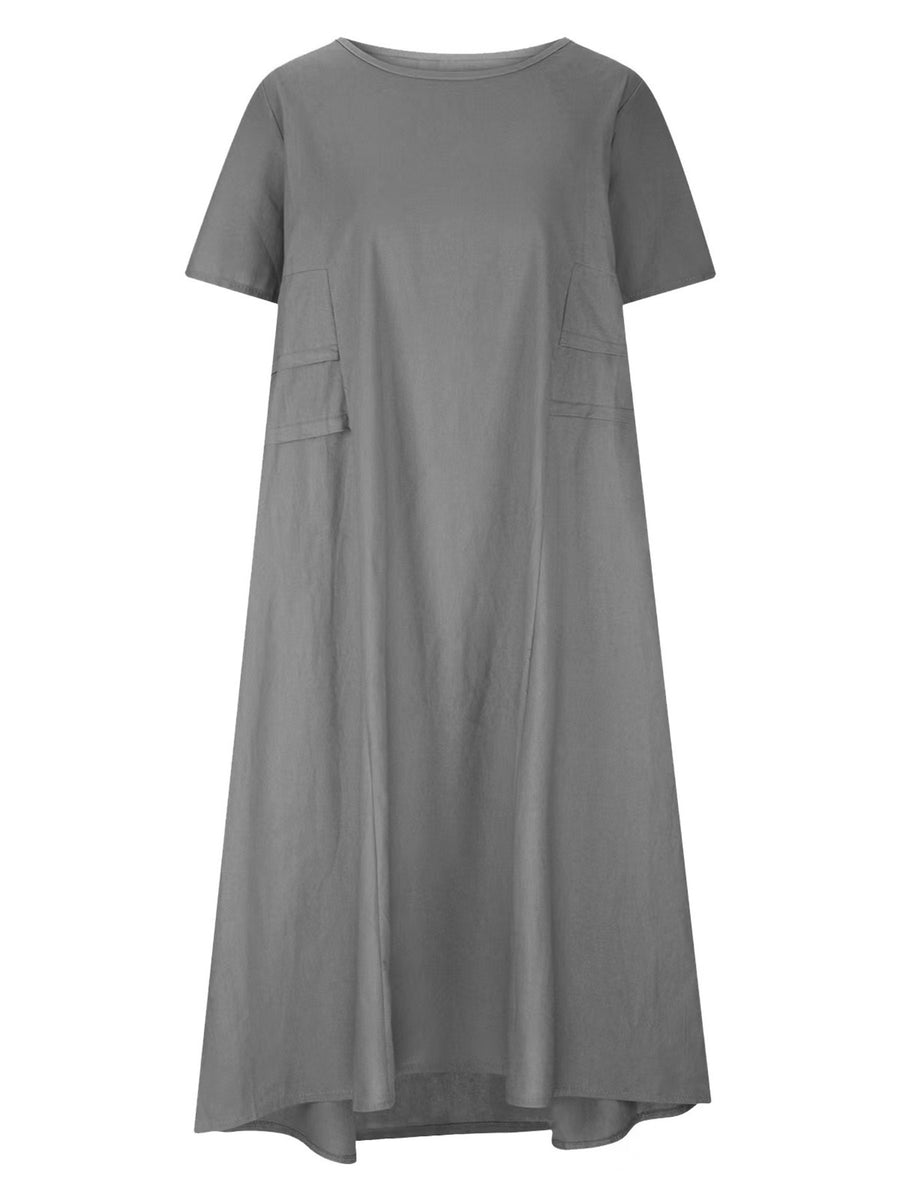 Full Size Casual Linen Blend Midi Dress in Royal Blue