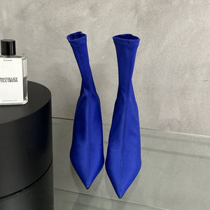Point Toe Mid Heel Ankle Boots in Blue
