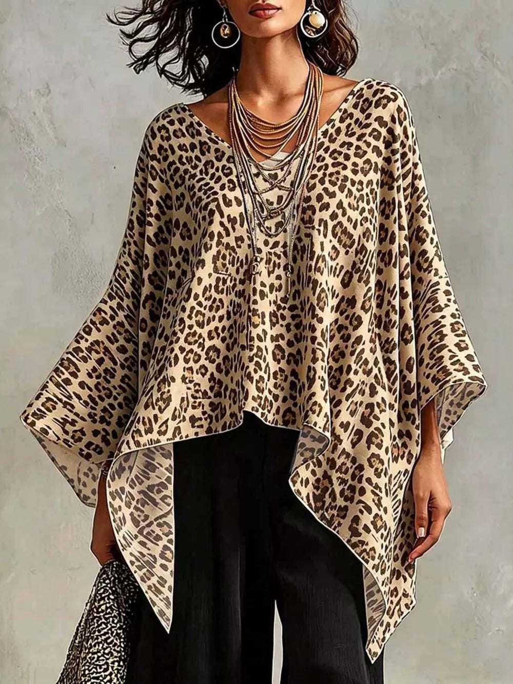 Yellow Full Size Leopard Print Asymmetrical Hem Top