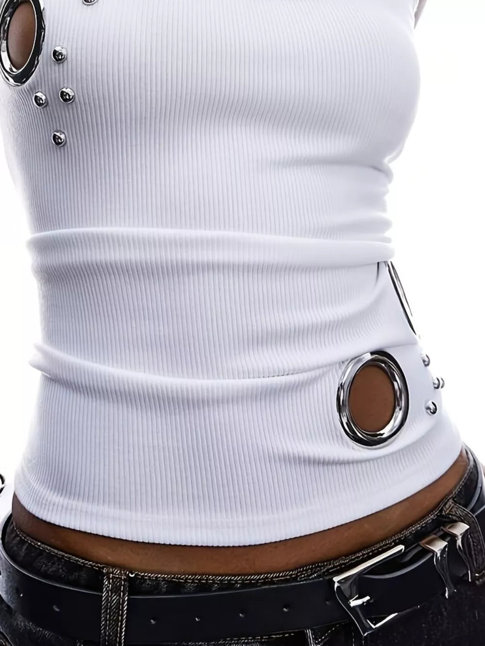 black fitted tank top with scoop neck