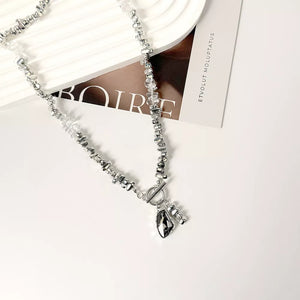 Black with Chunky Gemstone Pendant Necklace Alloy Resin in Black