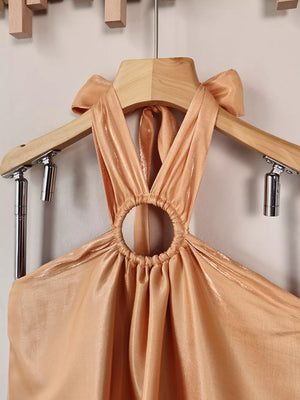 Khaki loose maxi dress with halter