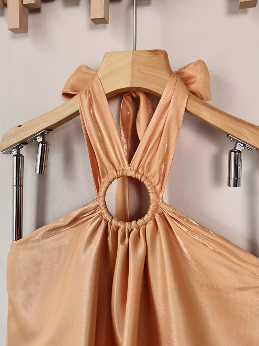 Khaki loose maxi dress with halter