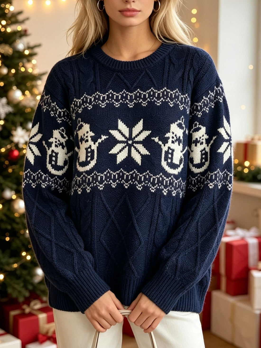 White relaxed pullover sweater with crew neck