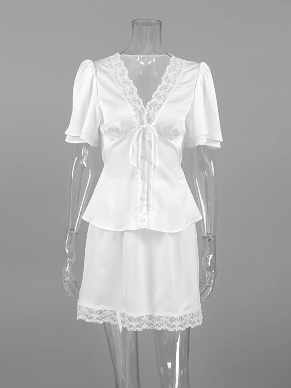 romantic mini dress in ivory with v-neck