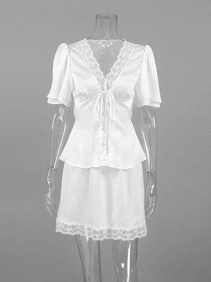 romantic mini dress in ivory with v-neck