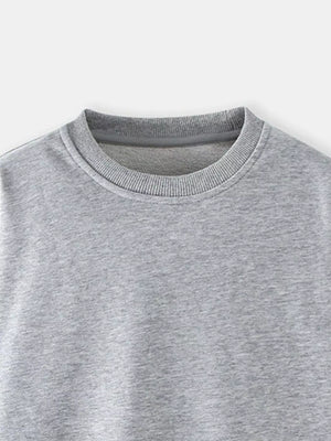 Gray crew-neck sweatshirt for kids with ribbed neckline and cuffs.