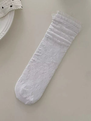 Lace Fishnet Mid-calf Socks in Black with sheer