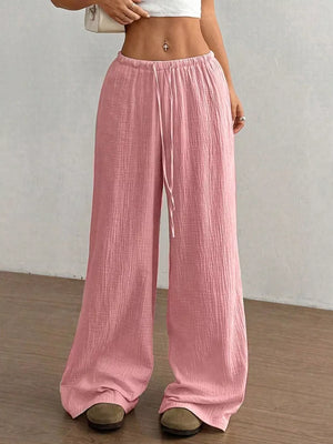 Wide-leg Drawstring Cotton Pants, view 17