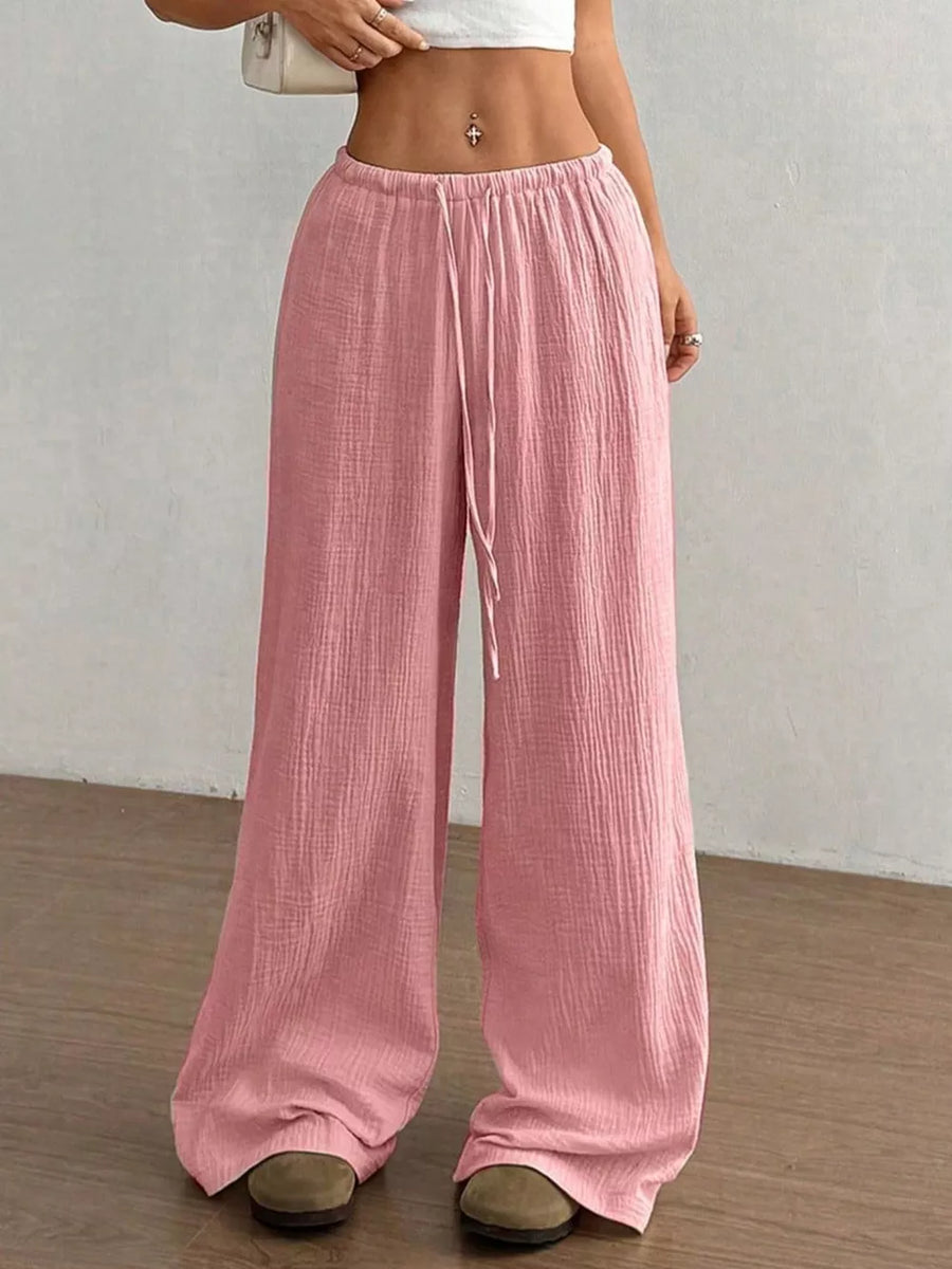 Wide-leg Drawstring Cotton Pants, view 17