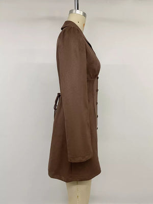 chocolate brown shirt dress with stretch and long sleeve