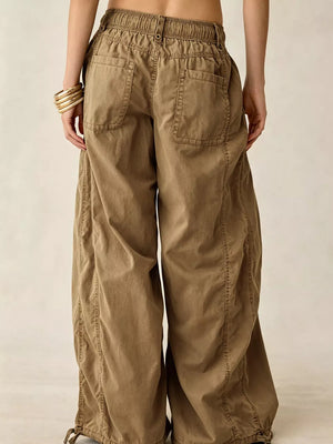 High-waisted Cargo Wide-leg Pants in Khaki