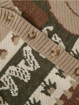 Black Men's Woodland Critter Knit Cardigan