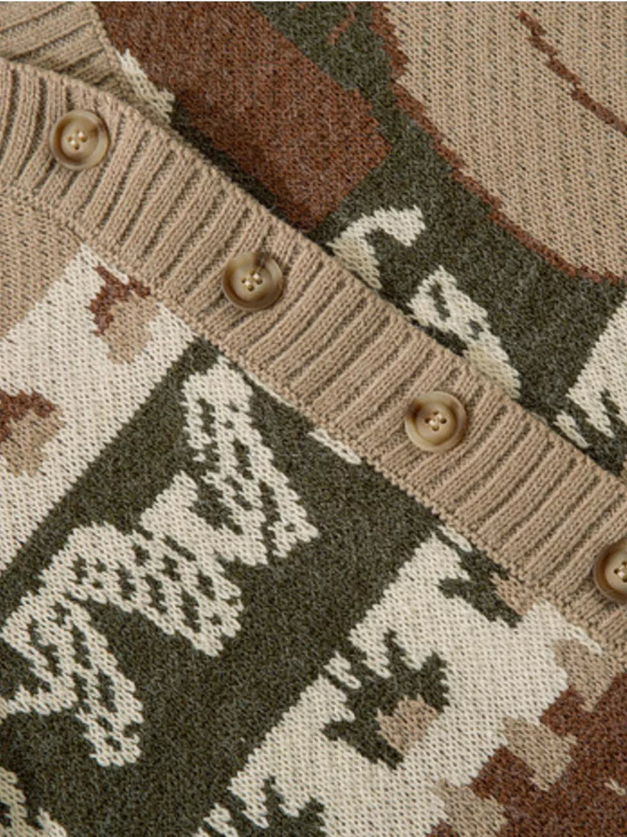 Black Men's Woodland Critter Knit Cardigan