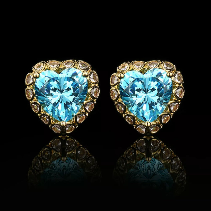 earrings in gold with heart and heart-shaped